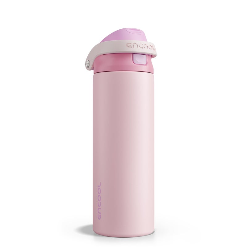 ENCOOL Leakproof Insulated Water Bottle with Straw Dual-Sip Water Bottle Bag-Safe Design for Work, Commute & Gym â€“ Keeps Drinks Cold All Day, 24 oz, Macaron Pink - Image 1