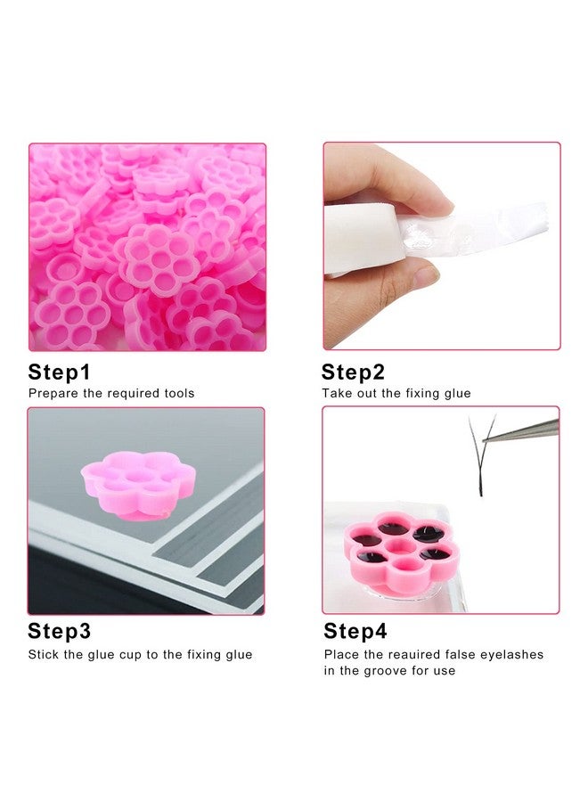 HONBAY 200Pcs Plastic Eyelash Extension Glue Holder Flower Shape Eyelash Glue Cup Pallet With 2 Rolls Glue Point For Lash Extensions Supplies - Image 3