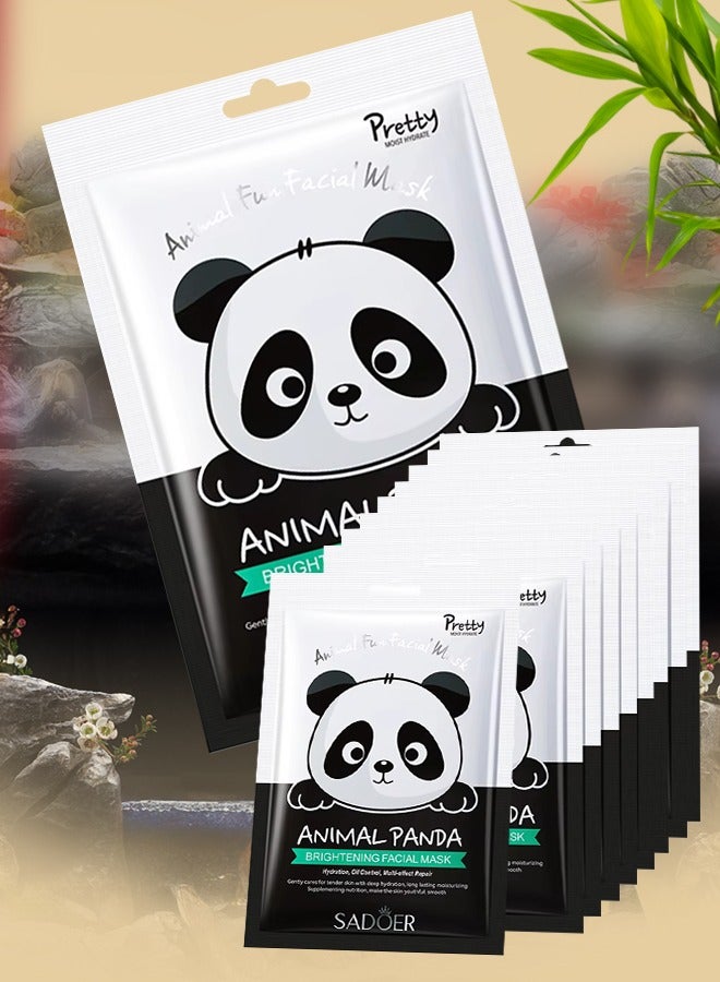 SADOER 10Pcs Moisturizing Facial Mask Animal Panda Character Sheet Masks Hydration Oil Control Nourishing Beauty Spa Mask for All Skin Types Collagen Skincare Face Masks for Women and Men - Image 1