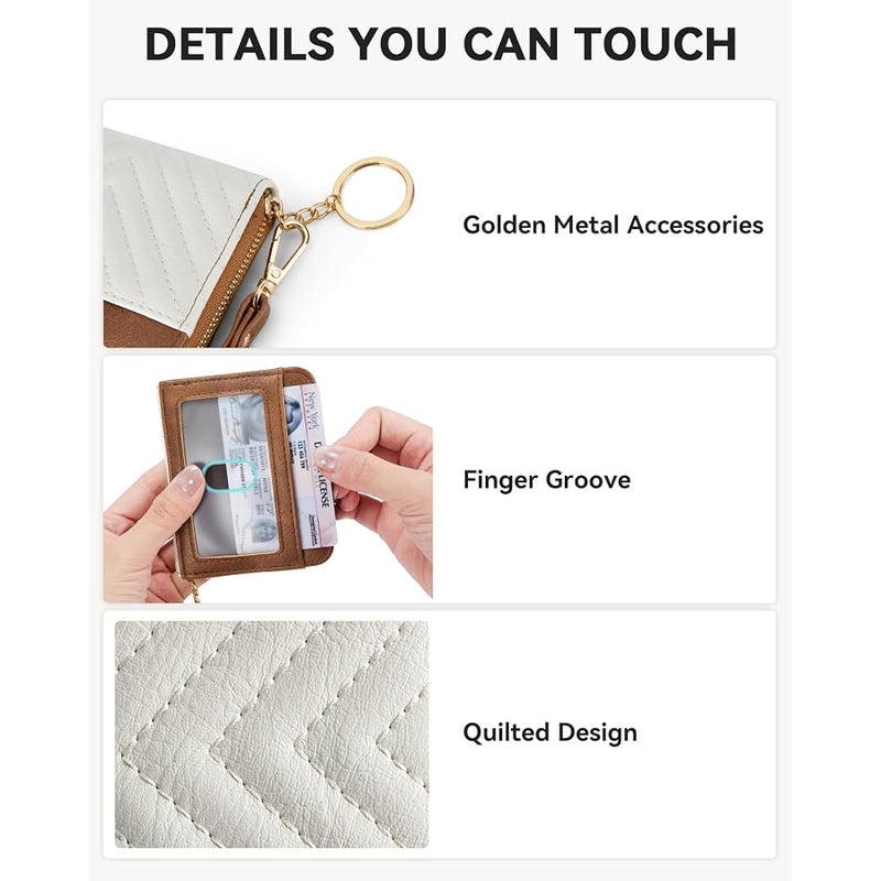 Bostanten Credit Card Holder Wallet RFID Blocking Leather Small Wallet for Women Zipper Keychain Wallet with Wristlet Beige＆Brown - Image 3