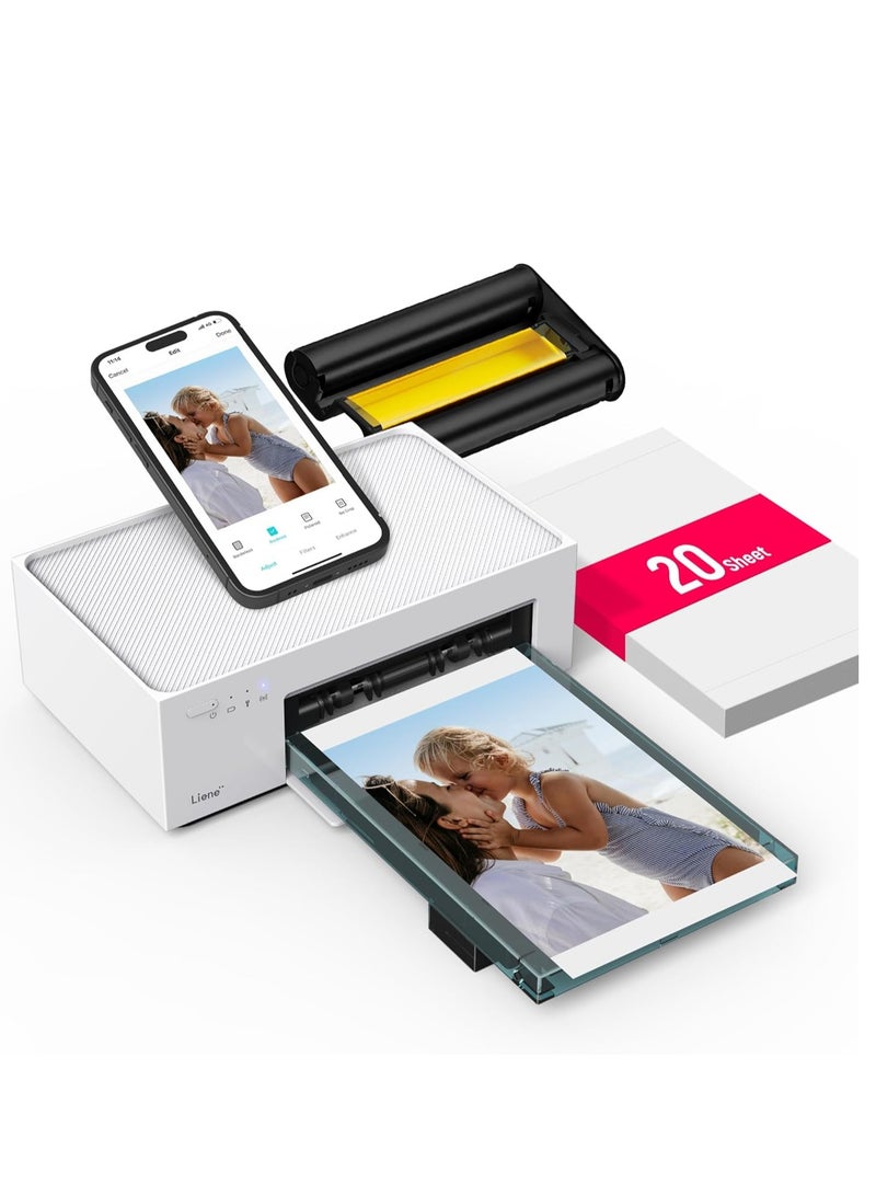Liene 4×6" Portable Photo Printer | Wi-Fi Thermal Dye Sublimation Printer for iPhone, Android, Smartphone, & PC | Wireless Picture Printer with Built-in WiFi Hotspot | Full-Color Prints | Includes 20 Sheets & 1 Ink Cartridge - Image 1