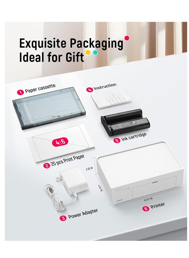 Liene 4×6" Portable Photo Printer | Wi-Fi Thermal Dye Sublimation Printer for iPhone, Android, Smartphone, & PC | Wireless Picture Printer with Built-in WiFi Hotspot | Full-Color Prints | Includes 20 Sheets & 1 Ink Cartridge - Image 2