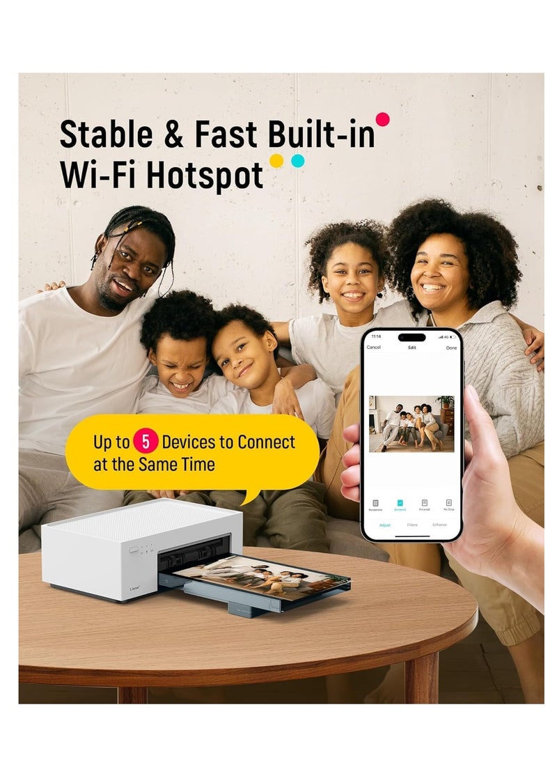 Liene 4×6" Portable Photo Printer | Wi-Fi Thermal Dye Sublimation Printer for iPhone, Android, Smartphone, & PC | Wireless Picture Printer with Built-in WiFi Hotspot | Full-Color Prints | Includes 20 Sheets & 1 Ink Cartridge - Image 4