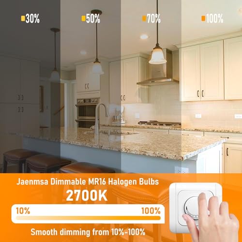 Jaenmsa MR16 Halogen Bulbs 50W,6 Pack 12V 50W MR16 Light Halogen Bulbs 2 Pin GU5.3 Base Dimmable with Clear Glass Cover,High Output 2700K Warm White mr16 Light Bulb for Landscape Lights, Track Lights - Image 4