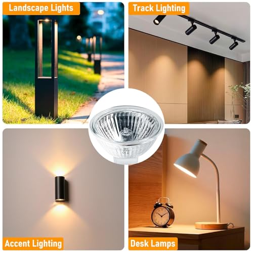 Jaenmsa MR16 Halogen Bulbs 50W,6 Pack 12V 50W MR16 Light Halogen Bulbs 2 Pin GU5.3 Base Dimmable with Clear Glass Cover,High Output 2700K Warm White mr16 Light Bulb for Landscape Lights, Track Lights - Image 2