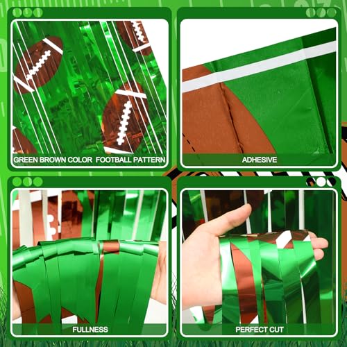 Knitgrip 2 Pack Football Party Decorations Photo Props 3.3x6.6 ft Football Foil Fringe Curtain Backdrop Birthday Party Decorations Sports Background - Image 3