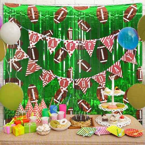 Knitgrip 2 Pack Football Party Decorations Photo Props 3.3x6.6 ft Football Foil Fringe Curtain Backdrop Birthday Party Decorations Sports Background - Image 5