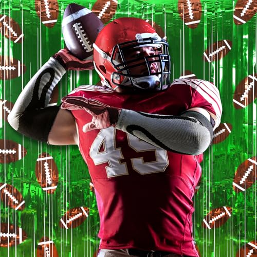Knitgrip 2 Pack Football Party Decorations Photo Props 3.3x6.6 ft Football Foil Fringe Curtain Backdrop Birthday Party Decorations Sports Background - Image 4