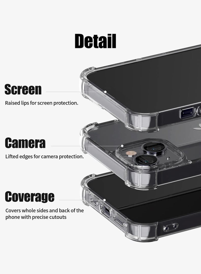 Case Up Apple iPhone 13 Clear Case, Shock-Absorption Hard PC Back Cell Phone Cover with Reinforced Corners, Soft Edges TPU Crystal Clear Protective Bumper Case - Image 5