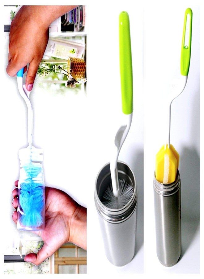 RKPM 4 Pcs Baby Milk Bottle Nipple Straw Brush Sponge Nylon Cleaning Brush Cleaner Bottle Tong Set of 4 (Random Color) - Image 3