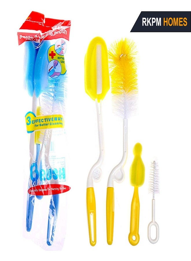 RKPM 4 Pcs Baby Milk Bottle Nipple Straw Brush Sponge Nylon Cleaning Brush Cleaner Bottle Tong Set of 4 (Random Color) - Image 2