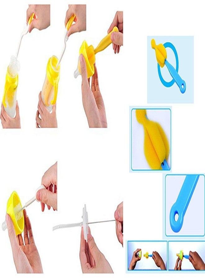 RKPM 4 Pcs Baby Milk Bottle Nipple Straw Brush Sponge Nylon Cleaning Brush Cleaner Bottle Tong Set of 4 (Random Color) - Image 4