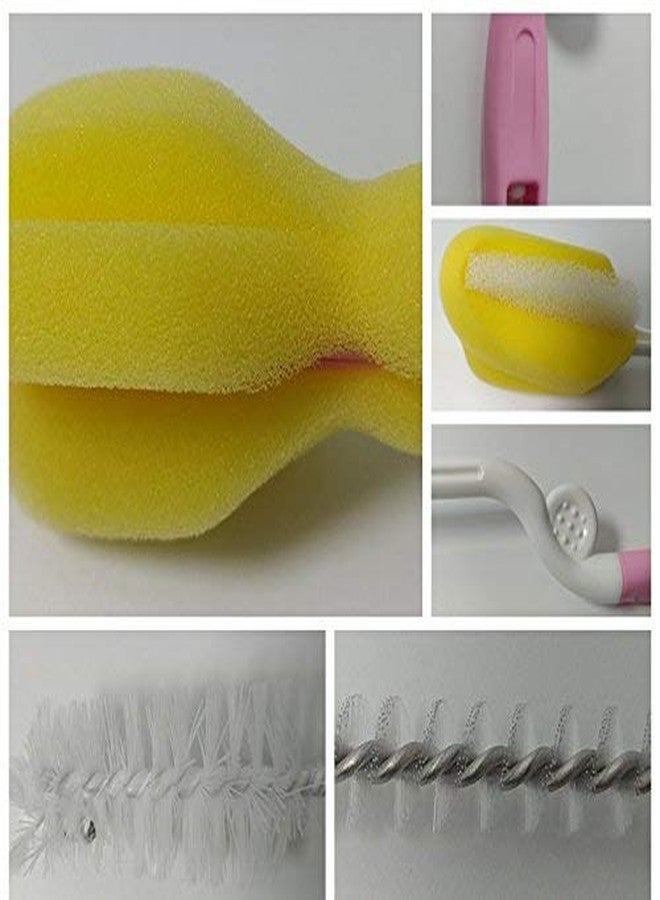 RKPM 4 Pcs Baby Milk Bottle Nipple Straw Brush Sponge Nylon Cleaning Brush Cleaner Bottle Tong Set of 4 (Random Color) - Image 5