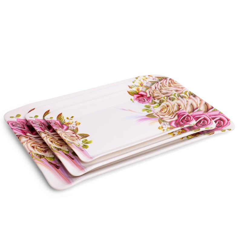 Home Pro Home-Pro - Melamine Serving Tray Set of 3 | 3 Different Sizes | Multicolor Floral Design | Ideal for Serving Snacks/Tea/Coffee | Tray Small, Medium & Large Sizes - Image 2