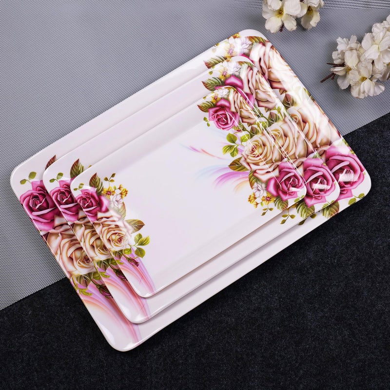 Home Pro Home-Pro - Melamine Serving Tray Set of 3 | 3 Different Sizes | Multicolor Floral Design | Ideal for Serving Snacks/Tea/Coffee | Tray Small, Medium & Large Sizes - Image 1