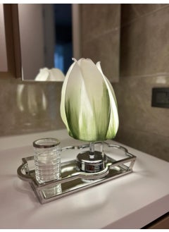 Maison Avf Dekor Artificial Eva Tulip Model Wireless Table Lamp Top White Green-Bottom Silver (9V Battery 75-90 Hours)  - Image 5