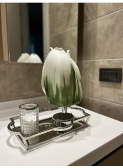 Maison Avf Dekor Artificial Eva Tulip Model Wireless Table Lamp Top White Green-Bottom Silver (9V Battery 75-90 Hours)  - Image 2