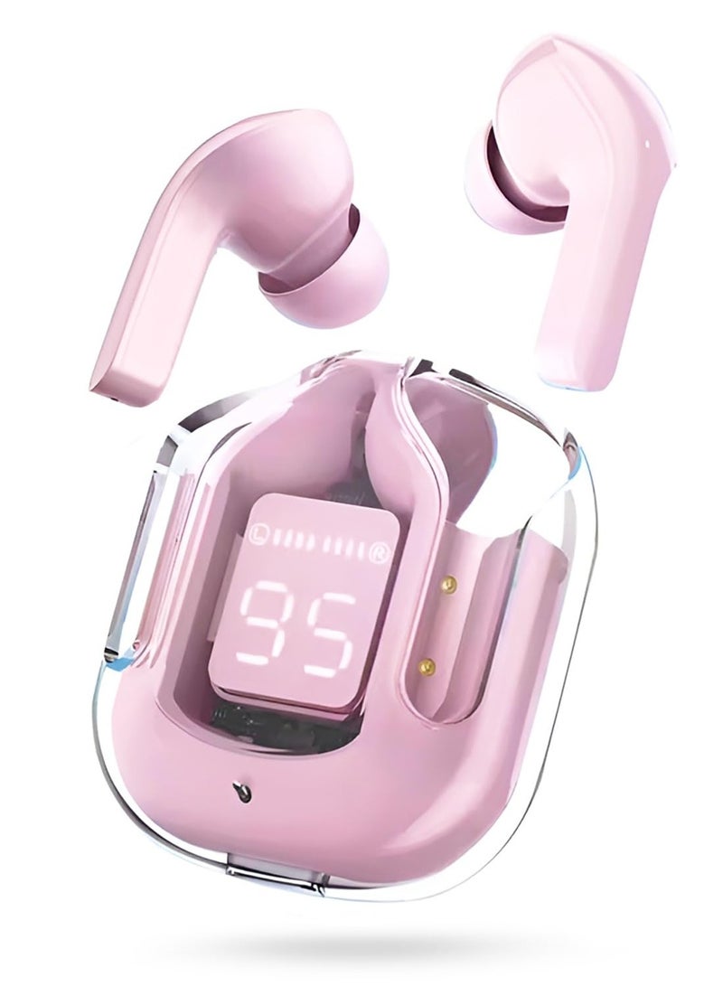 ACEFAST HY Crystal-T6 Earbuds With LED Display Gaming Headphones Portable Stereo HD Sound Microphone Crystal Case Noise Cancellation With Charging(Pink) - Image 1
