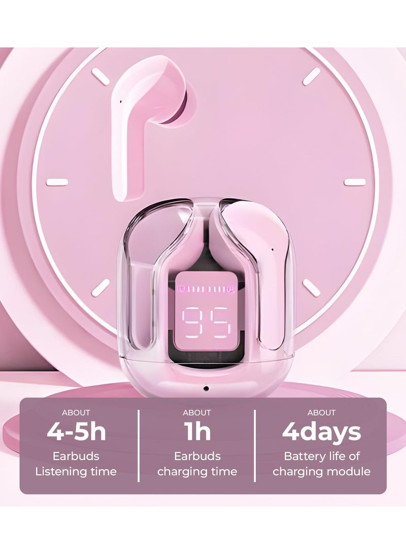 ACEFAST HY Crystal-T6 Earbuds With LED Display Gaming Headphones Portable Stereo HD Sound Microphone Crystal Case Noise Cancellation With Charging(Pink) - Image 2