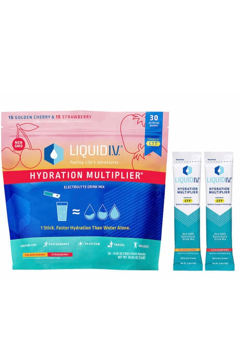 ليكويد آي.في. مضاعف الترطيب، 30 عبوة فردية من العصي بنكهة الكرز الذهبي والفراولة، قد تختلف العبوة - Image 1