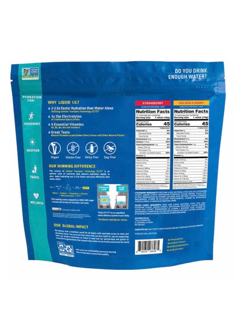 ليكويد آي.في. مضاعف الترطيب، 30 عبوة فردية من العصي بنكهة الكرز الذهبي والفراولة، قد تختلف العبوة - Image 2