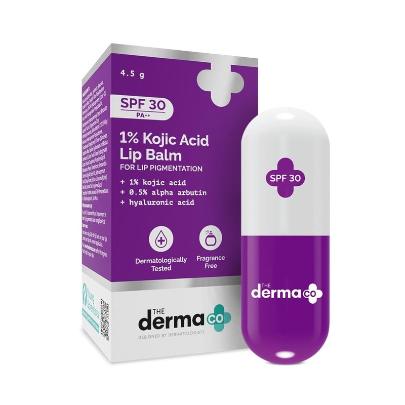THE derma Co بالم الشفاه من ديرما كو 1 حمض كوجيك مع ألفا أربوتين حمض الهيالورونيك SPF 30 PA يعالج التصبغ يمنح الشفاه رطوبة 45 جرام - Image 1