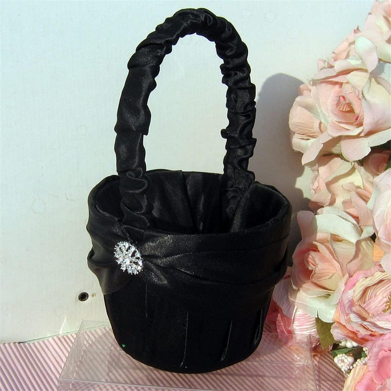 Bridal Black Basket Flower Girl & Ring Bearer Decor for Wedding Party