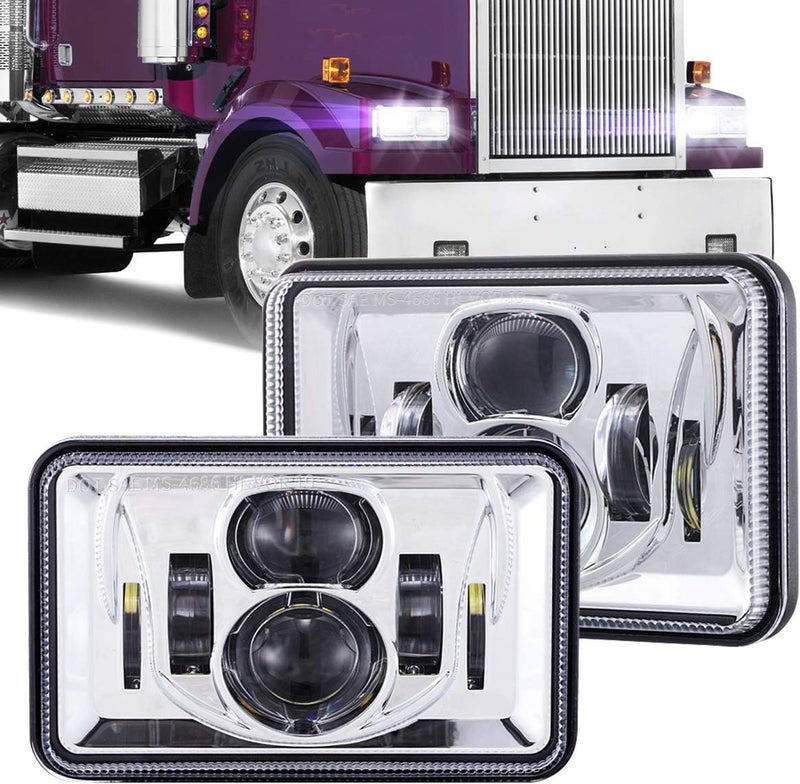BICYACO 1 Pair 4x6 Inch LED Headlights 60W High Low Beam Projector Lens for Various Vehicles - Chrome - Image 1