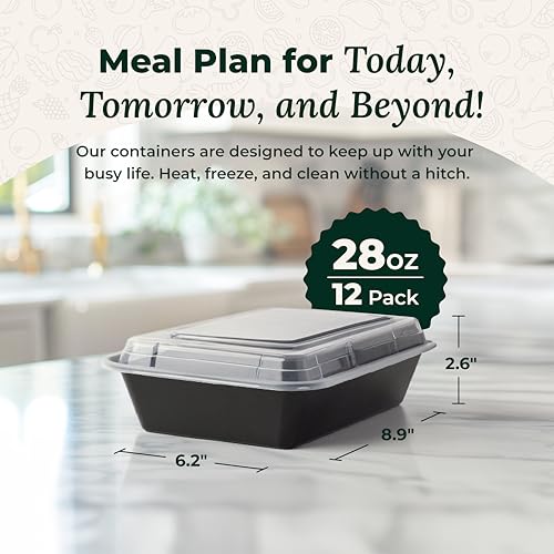 Enther Meal Prep Containers 12 Pack 1 Compartment Single Lids Food Storage Bento BPA Free | Stackable | Reusable Lunch Boxes, Microwave/Dishwasher/Freezer Safe Portion Control (28 oz) - Image 3