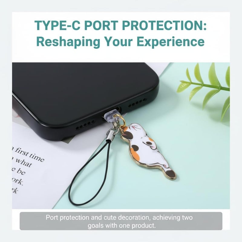 كاست ويف 8 قطع من سدادات الغبار من نوع Type-C بتصميم قطط لطيفة لمعظم أجهزة USB-C، أغطية منفذ الهاتف المضادة للغبار، سدادات غبار واقية للهواتف المحمولة مع إكسسوارات زخرفية ساحرة - Image 3