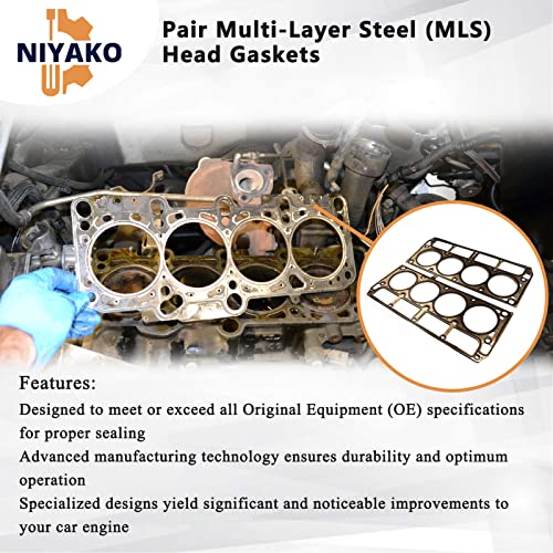 Niyako 2Pcs Cylinder Head Gaskets Replacement# 𝟏𝟐𝟔𝟐𝟐𝟎𝟑𝟑 for GM Engine 6.0L & 6.2L LS1 LS2 LS3 LS9 LSA, Fit Sierra Silverado Express CTS Corvette Camaro - Image 2