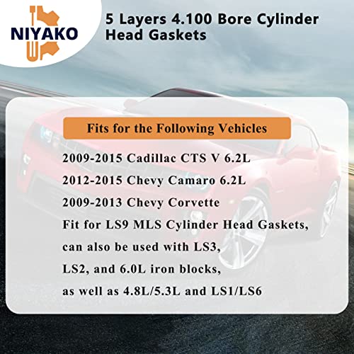 Niyako 2Pcs Cylinder Head Gaskets Replacement# 𝟏𝟐𝟔𝟐𝟐𝟎𝟑𝟑 for GM Engine 6.0L & 6.2L LS1 LS2 LS3 LS9 LSA, Fit Sierra Silverado Express CTS Corvette Camaro - Image 3