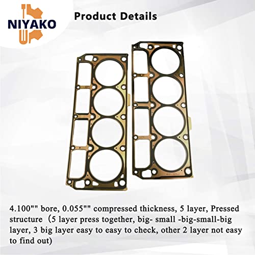 Niyako 2Pcs Cylinder Head Gaskets Replacement# 𝟏𝟐𝟔𝟐𝟐𝟎𝟑𝟑 for GM Engine 6.0L & 6.2L LS1 LS2 LS3 LS9 LSA, Fit Sierra Silverado Express CTS Corvette Camaro - Image 5