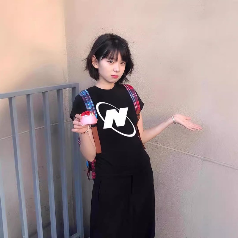 High Street Retro Letter Printed Right Shoulder Short-Sleeved T-Shirt For Women Summer Design Niche Tight Top - Image 3