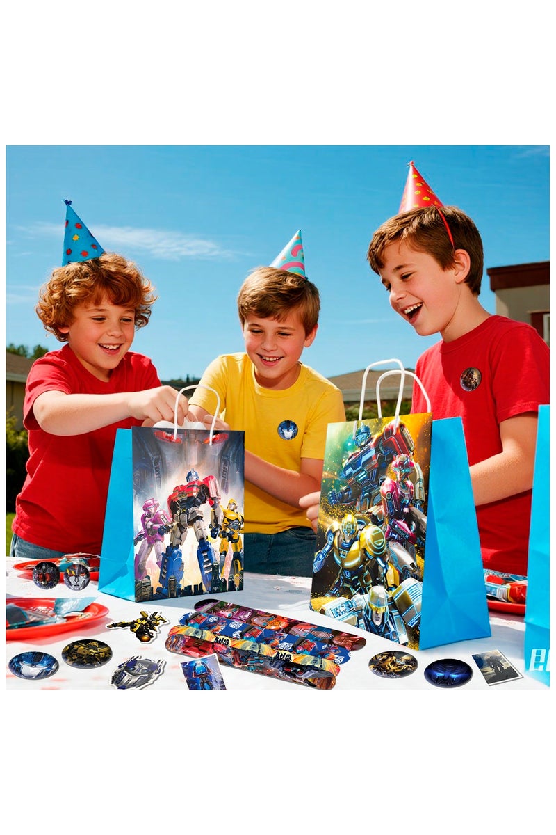 FRUITFUL PARTY Transformers Party Favors for 12 Guests, 110pcs All-In-One Transformers Favors Pack Including Transformers Theme Keychain Bags Stickers Brooch Slap Bands etc Transformers Birthday Party Favors for Boys Kids - Image 4