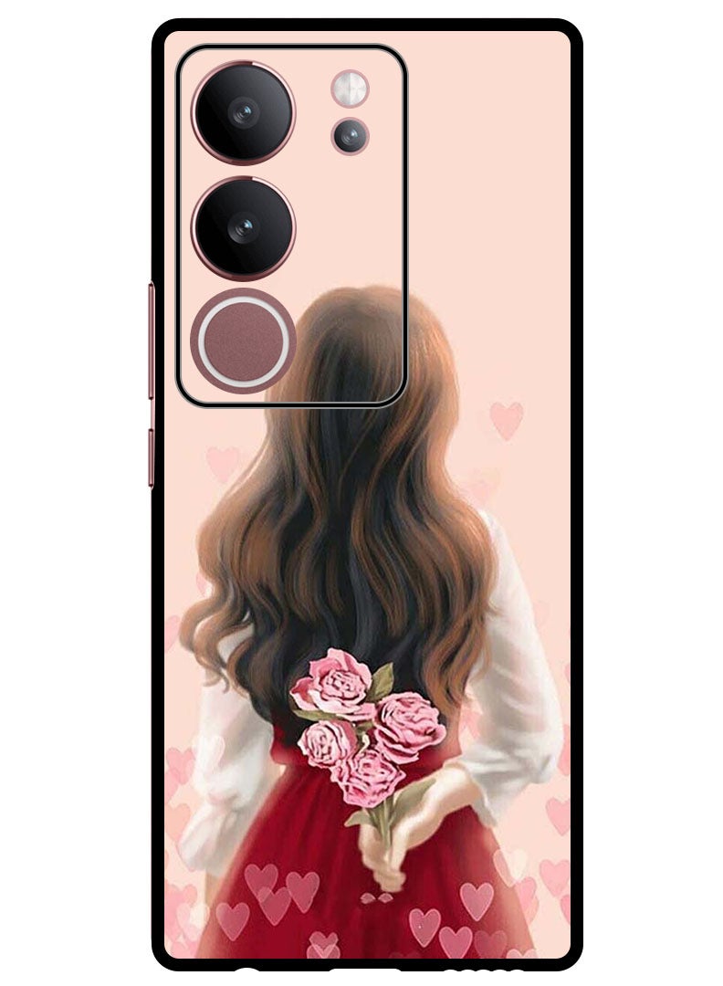 Theodor Protective Case Anti Scratch Shock Proof Bumper Cover For Vivo S17 - S17 Pro Girl Hiding Flowers - Image 1