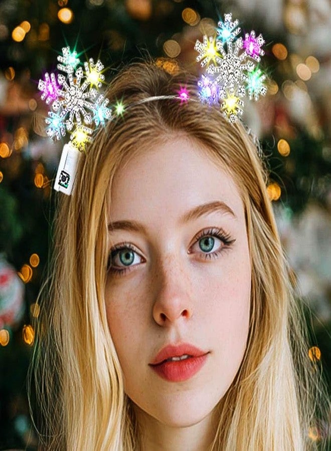 أسورنا أطواق رأس مضيئة على شكل ندفة ثلجية من Aceorna، أطواق شعر LED لعيد الميلاد، زينة رأس فضية متوهجة، إكسسوارات شعر لامعة لعيد الميلاد للنساء - Image 5