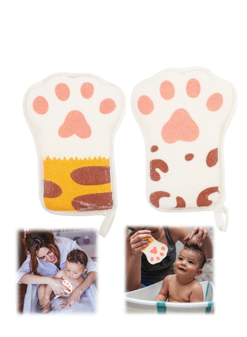 SYOSI 2Pcs Paw Bath Cotton Cartoon Towel Sponge Natural for Bathing Shower Mitten Mesh Exfoliating Brush Body Cleaning Scrubber Kid Loofah Child Net - Image 1