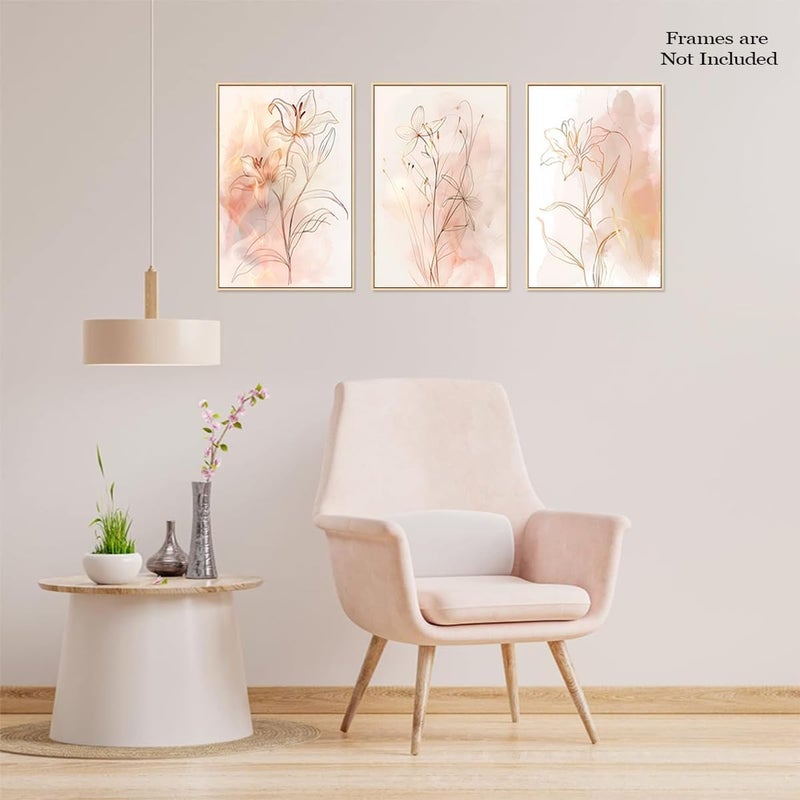 Djmwtb Floral Poster Gold Botanical Flower Wall Art Prints Pink Modern Aesthetic Pictures Minimalist Line Canvas Painting Elegant Wall Decor 3 Pcs for Bedroom Bathroom Living Room 12X16in Unframed - Image 5