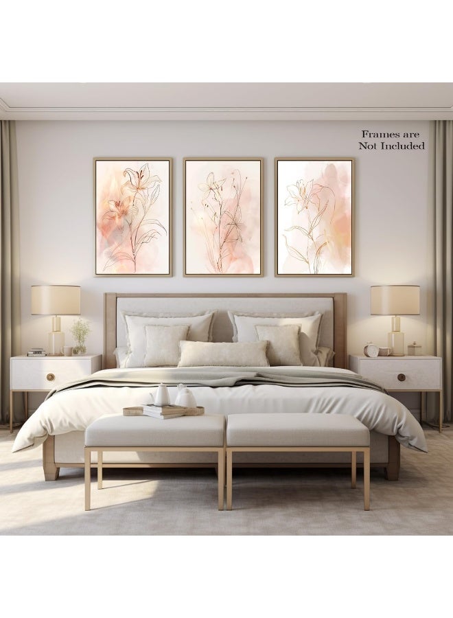 Djmwtb Floral Poster Gold Botanical Flower Wall Art Prints Pink Modern Aesthetic Pictures Minimalist Line Canvas Painting Elegant Wall Decor 3 Pcs for Bedroom Bathroom Living Room 12X16in Unframed - Image 4