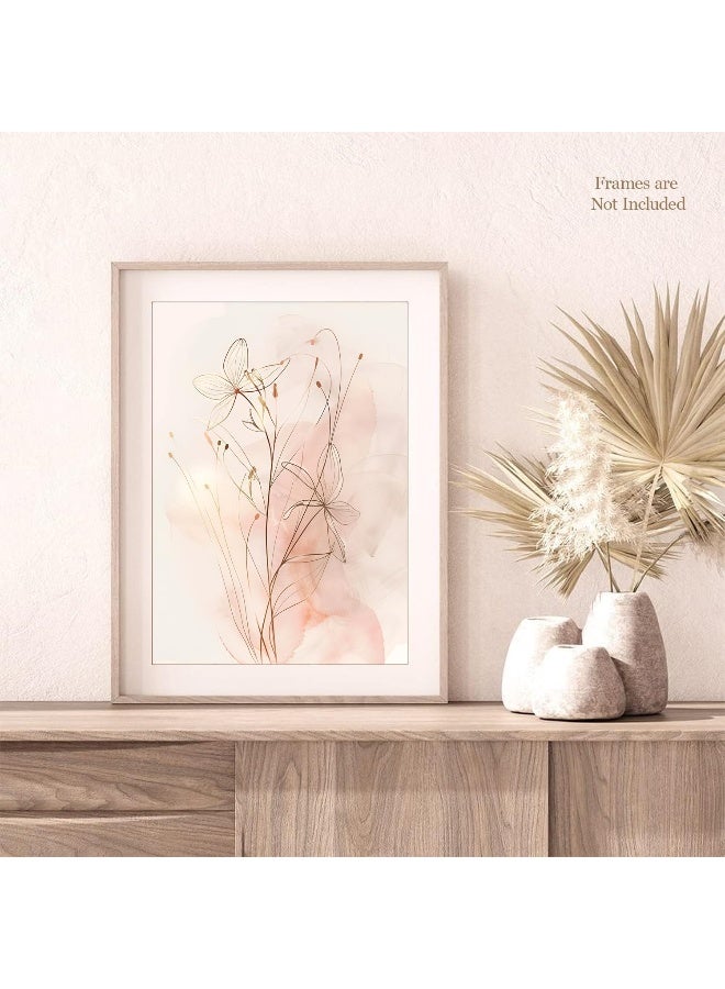 Djmwtb Floral Poster Gold Botanical Flower Wall Art Prints Pink Modern Aesthetic Pictures Minimalist Line Canvas Painting Elegant Wall Decor 3 Pcs for Bedroom Bathroom Living Room 12X16in Unframed - Image 2