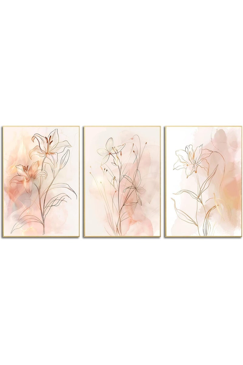 Djmwtb Floral Poster Gold Botanical Flower Wall Art Prints Pink Modern Aesthetic Pictures Minimalist Line Canvas Painting Elegant Wall Decor 3 Pcs for Bedroom Bathroom Living Room 12X16in Unframed - Image 1