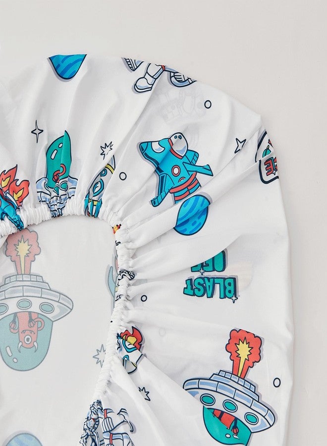 beeweed 4 Pieces Space Ship Toddler Bedding Set Boys Girls, 2 Sides Design Rocket Bed in a Bag Comforter Set, Includes 1 Comforter, 1 Fitted Sheet, 1 Flat Sheet & 1 Reversible Pillowcase - Image 4