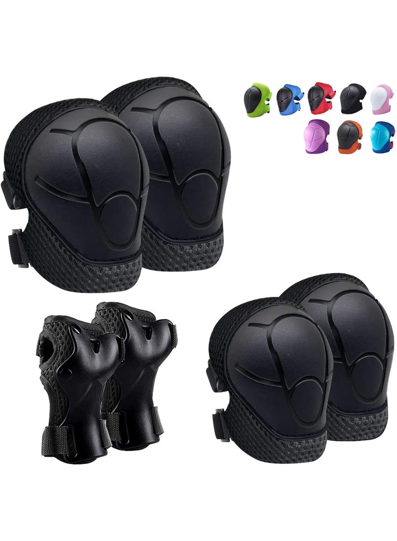 Sport Protective Gear Set for Kids 6 Piece Protective Wrist Knee Elbow Pad Protective Skateboarding Cycling Scooter (3m-10Y,Black) - Image 1