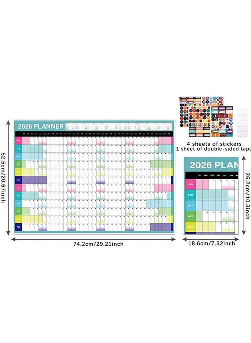 2026 Wall Calendar, Large Yearly Planner with Monthly Grid Layout Thick Paper Dry Erase Board for Events Appointments Birthdays Deadlines Meal Planning Travel Family Home Office Students 100x42 cm - view 2