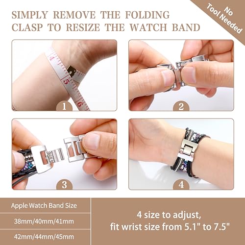 Wingoden Bracelet Bands Compatible with Fitbit Versa 4/3/Sense 2/Sense Band for Women, Leather Beaded Watch Strap Natural Stone Wrap Boho Watch Band for Fitbit Versa 4 Bands Replacement, Beige Beads - Image 4
