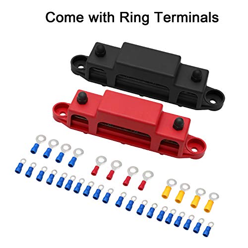 Mofeez Bus Bar 3 x 1/4” Post 10 x #8 Screw Terminal Power Distribution Block for Car Boat Marine (Red & Black) - Image 2