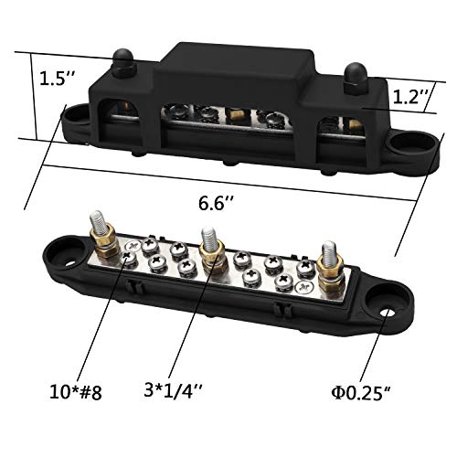 Mofeez Bus Bar 3 x 1/4” Post 10 x #8 Screw Terminal Power Distribution Block for Car Boat Marine (Red & Black) - Image 3