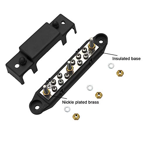 Mofeez Bus Bar 3 x 1/4” Post 10 x #8 Screw Terminal Power Distribution Block for Car Boat Marine (Red & Black) - Image 4