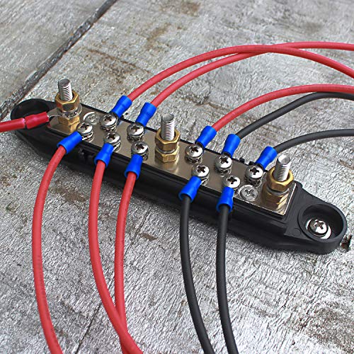 Mofeez Bus Bar 3 x 1/4” Post 10 x #8 Screw Terminal Power Distribution Block for Car Boat Marine (Red & Black) - Image 5